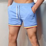 Rainbow Striped Patchwork Elasticity Casual Sports Shorts