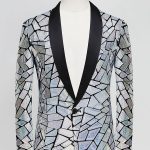 Gayparadise Irregular Metallic Laser Sequin Print Deep V Neck Blazer Jacket