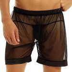 Mesh See-Through Elastic Waist Loose Straight Shorts