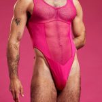 Gayparadise See-Through Mesh Patchwork Stretchy Hot Pink Thong Bodysuit