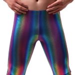 Men's Rainbow Prints Medium Pants Closed-Fit Imitation Leather Shorts