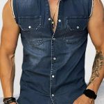 Men's Casual Denim Lapel Sleeveless Tank Top