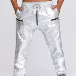 Gayparadise Metallic Elastic Waist Drawstring Slim Fit Silver Pants