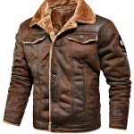 Casual PU Leather Single Breasted Long Sleeve Plush Lined Jacket