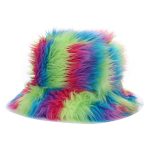 Rainbow Striped Gradient Fluffy Faux Fur Fisherman Hat