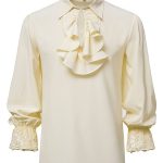 Ruffle Lace Stitching Stand-Up Collar Satin Vintage Long Sleeve Shirt