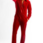 Christmas Turndown Collar Red Velvet Pajama Jumpsuit [Pre-Order]