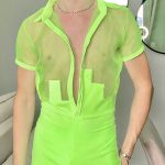 Men's Lime Green See Through Short Sleeve Romper Suit