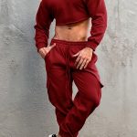 Casual Burgundy Crop Top Cargo Pants With Pockets Two Piece Set [Pre-Order]