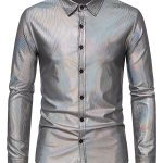 Laser Metallic Printing Turndown Collar Long Sleeve Loose Casual Shirt