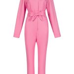 Casual Barbie Pink Slim Fit Jumpsuit With Belt And Shoulder Strap