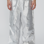 Gayparadise Metallic Elastic Waist Loose Fit Silver Wide-Leg Pants