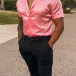 Satin Lapel Short Sleeve Casual Pink Shirt [Pre-Order]