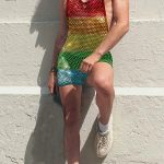 GayparadiseSee Through Sparkle Rhinestone Mesh Sleeveless Rainbow Romper Suit