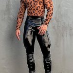 Gayparadise Leopard Print See-Through Mesh Long Sleeve Stretchy Slim Fit Top