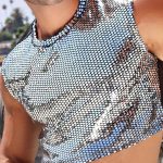 Gayparadise Men's Bright Silver Sequin Back Mesh Crop Tank Tops