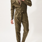 Casual Knotted Slim Fit Olive Green Jumpsuit With Pocket