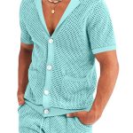 Men's Solid Color Summer Sports Hollow Leisure Suits Two Piece Sets