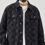 Casual Checkerboard Print Denim Jacket