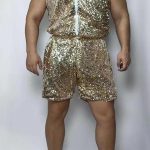 Men's Shining Gold Sequin Sleeveless Shorts Romper Suits