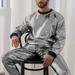 Gayparadise  Metallic Glitter Sweatshirt Pants Two Piece Set