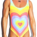 Rainbow Heart Shape Pattern Print Backless Sleeveless Bodysuit