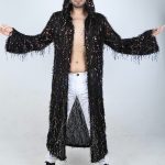 Unisex Sequin Tinsel Fringe See Through Faux Fur Hooded Kimono [Pre-Order]