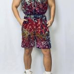 Gayparadise Men's Shining Gradient Sequin Sleeveless Shorts Romper Suits