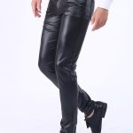 PU Leather Middle Waist Casual Skinny Pants