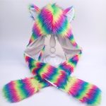 Rainbow Striped Print Faux Fur Animal Ears Shaped Hat