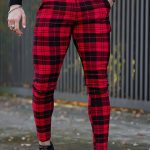 Christmas Black And Red Plaid Slim Fit Pants