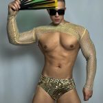 Men's Mesh Sequin See-Through Long Sleeve Crop Tops With Shorts Set