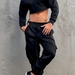 Gayparadise  Casual Black Crop Top Cargo Pants With Pockets Two Piece Set