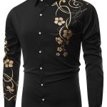 Casual Gold Stamping Print Turndown Collar Slim Fit T-Shirt