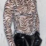 Zebra-Striped Print Mesh Long Sleeve Stretchy Bodycon Top [Pre-Order]