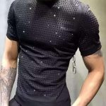 GayparadiseSparkle Rhinestone Short Sleeve Black Slim T-shirt