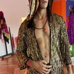 Gayparadise Unisex Sequins Fringe Long Sleeve Gold Hood Kimono Robe