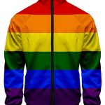 Rainbow Striped Stand-Up Collar Zipper Long Sleeve Jacket