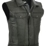 PU Leather Zipper Lapel Collar Slim Fit Solid Color Vest