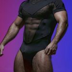 Gayparadise See Through Mesh Patchwork High Neck Stretchy Black Bodysuit