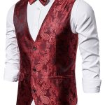 Men's Satin Cashew Nut Printing Deep V-Neck Pocket Basics Vest