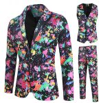 Men's Rainbow Ink-Painting Print Blazer Vest And Pants Three Piece Sets