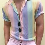 Men's Casual Gradient Stripe Turndown Collar Short Sleeve Shirt