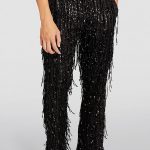 Sequin Fringe Hight Waist Wide-Leg Party Pants