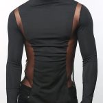 Gayparadise See Through Mesh Patchwork High Neck Long Sleeve T-shirt