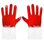 Christmas Rhinestone Colorblock Faux Fur Velvet Patchwork Gloves