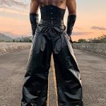 GayparadisePU Leather Wide-Leg Hight Waist Pants