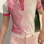 Men's Pink Water Ripples Short Sleeve Turndown Collar Shirt