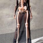 Skeleton Print See-Through High Neck Halloween Costume Maxi Dress