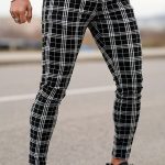 Casual Black And White Plaid Slim Fit Pants [Pre-Order]